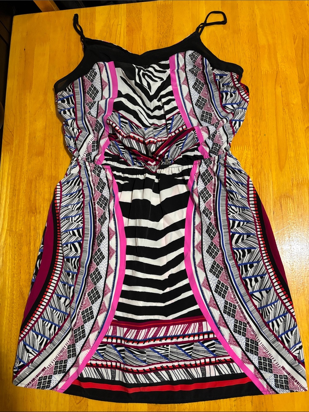 Express Black White Pink Geometric & Zebra Print Dress